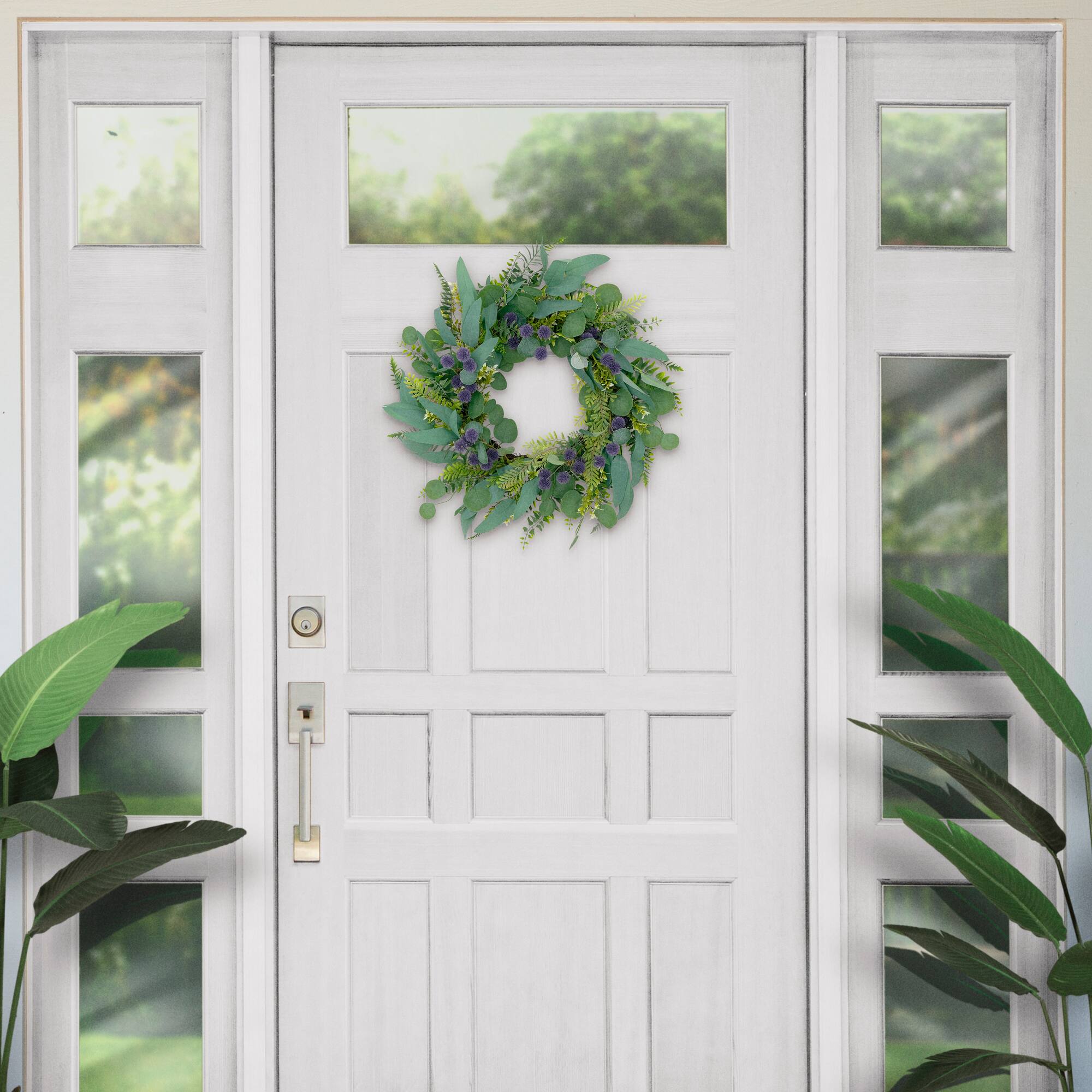 6 Pack: 24'' Green & Purple Echinops Floral Spring Door Wreath